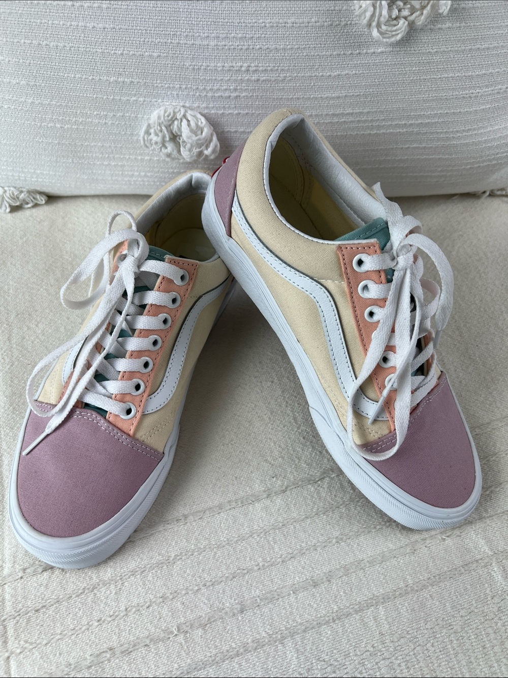 Vans Women’s Pastel Multi-Panel Canvas Sneakers - Pink, Peach, Cream, Sage